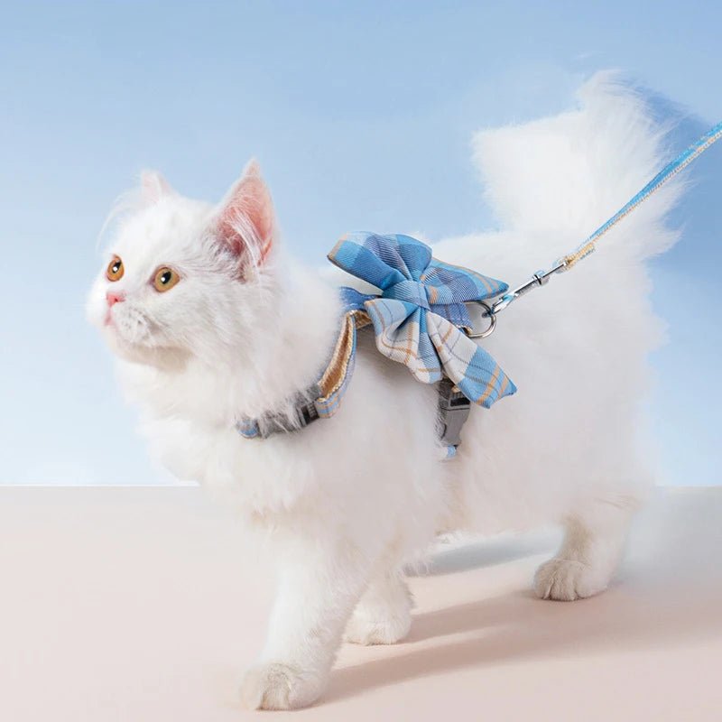 Stylish Plaid Bow Cat Harness & Leash Set