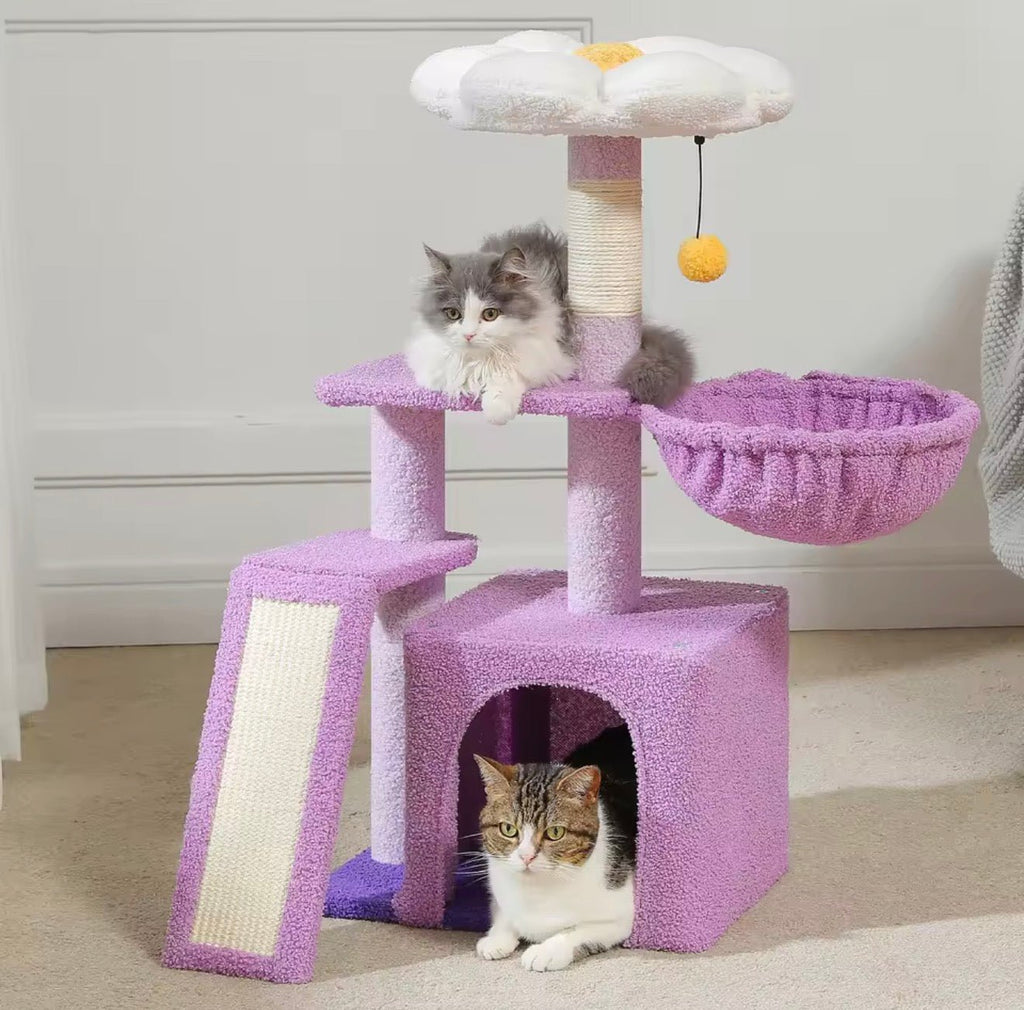 Purple Flower Power Cat Tree Tower - Always Whiskered – Always