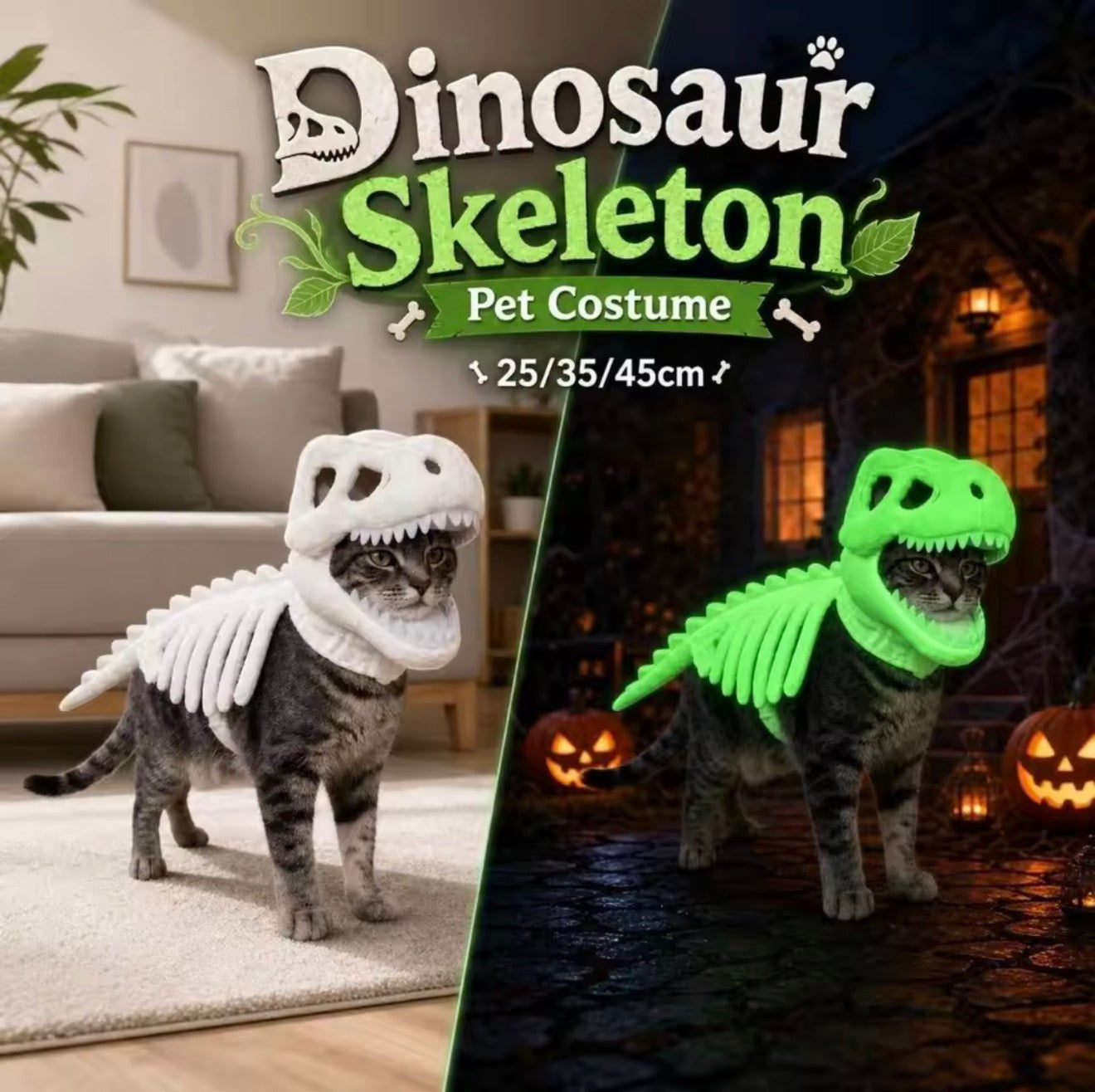 Jurassic Glow Dinosaur Skeleton Pet Costume