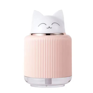 Cute cat-shaped portable mini humidifier with soft night light glow, compact size 