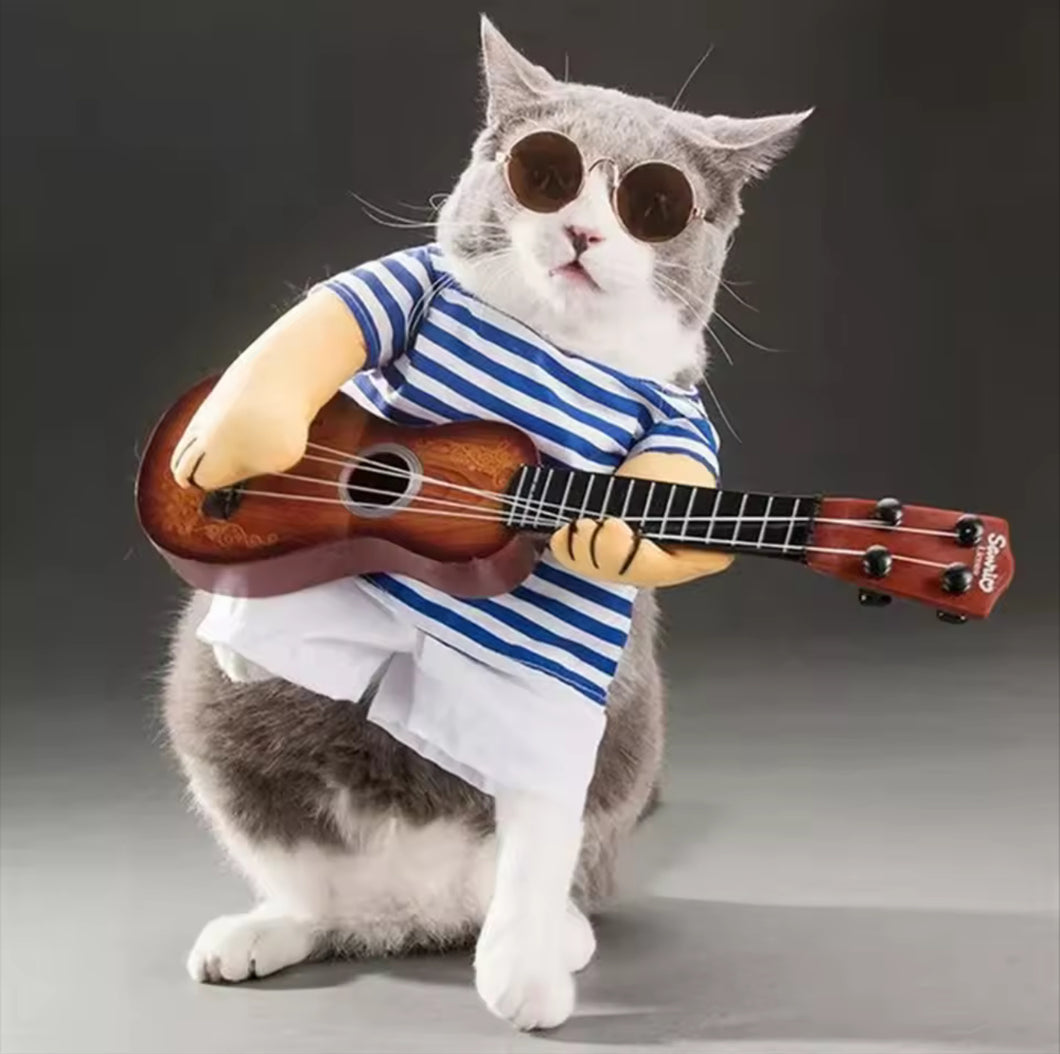 Rockstar Pet Costume with Wooden Guitar