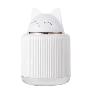 Cute cat-shaped portable mini humidifier with soft night light glow, compact size 