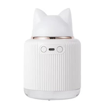Cute cat-shaped portable mini humidifier with soft night light glow, compact size 
