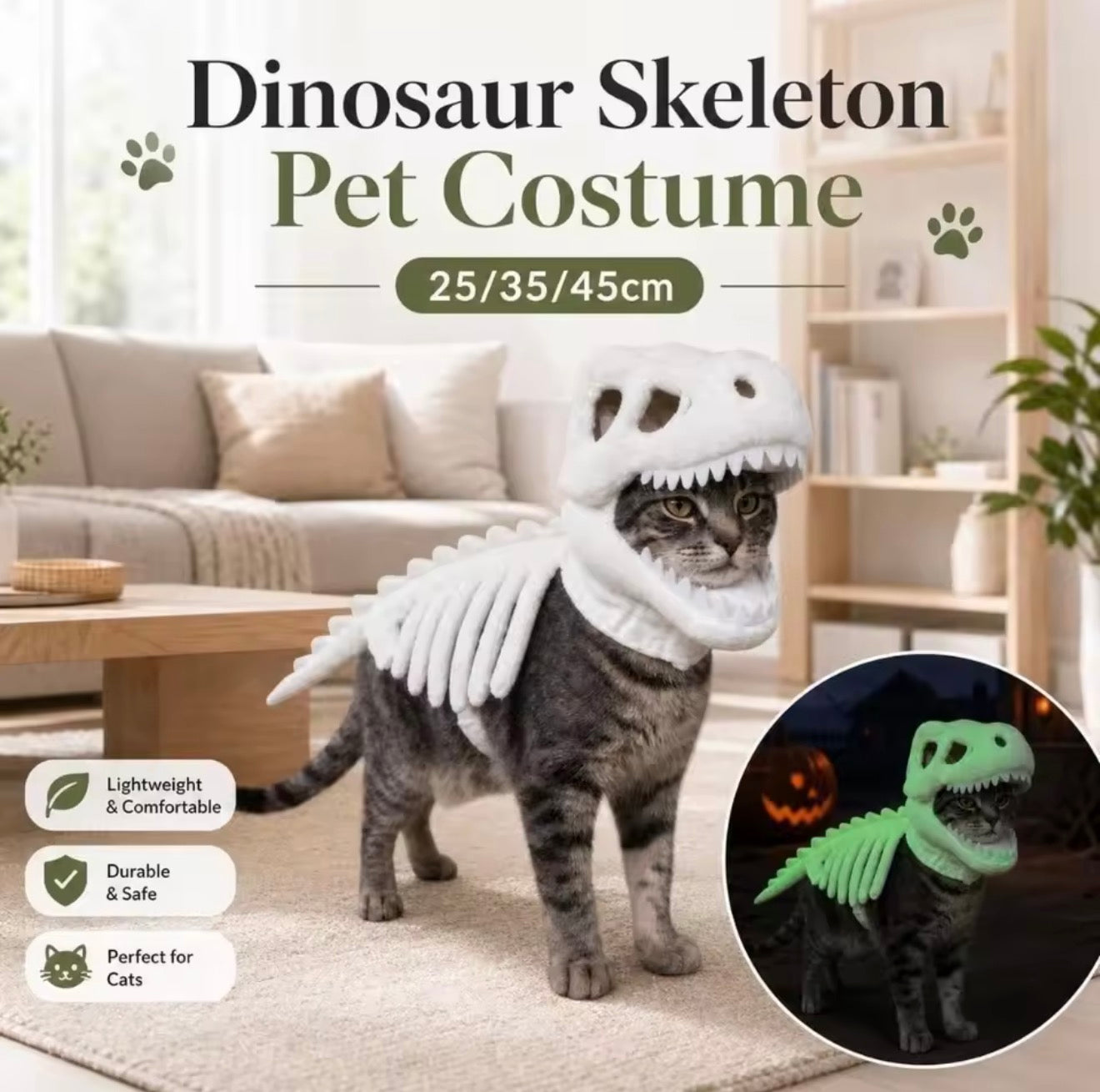 Jurassic Glow Dinosaur Skeleton Pet Costume