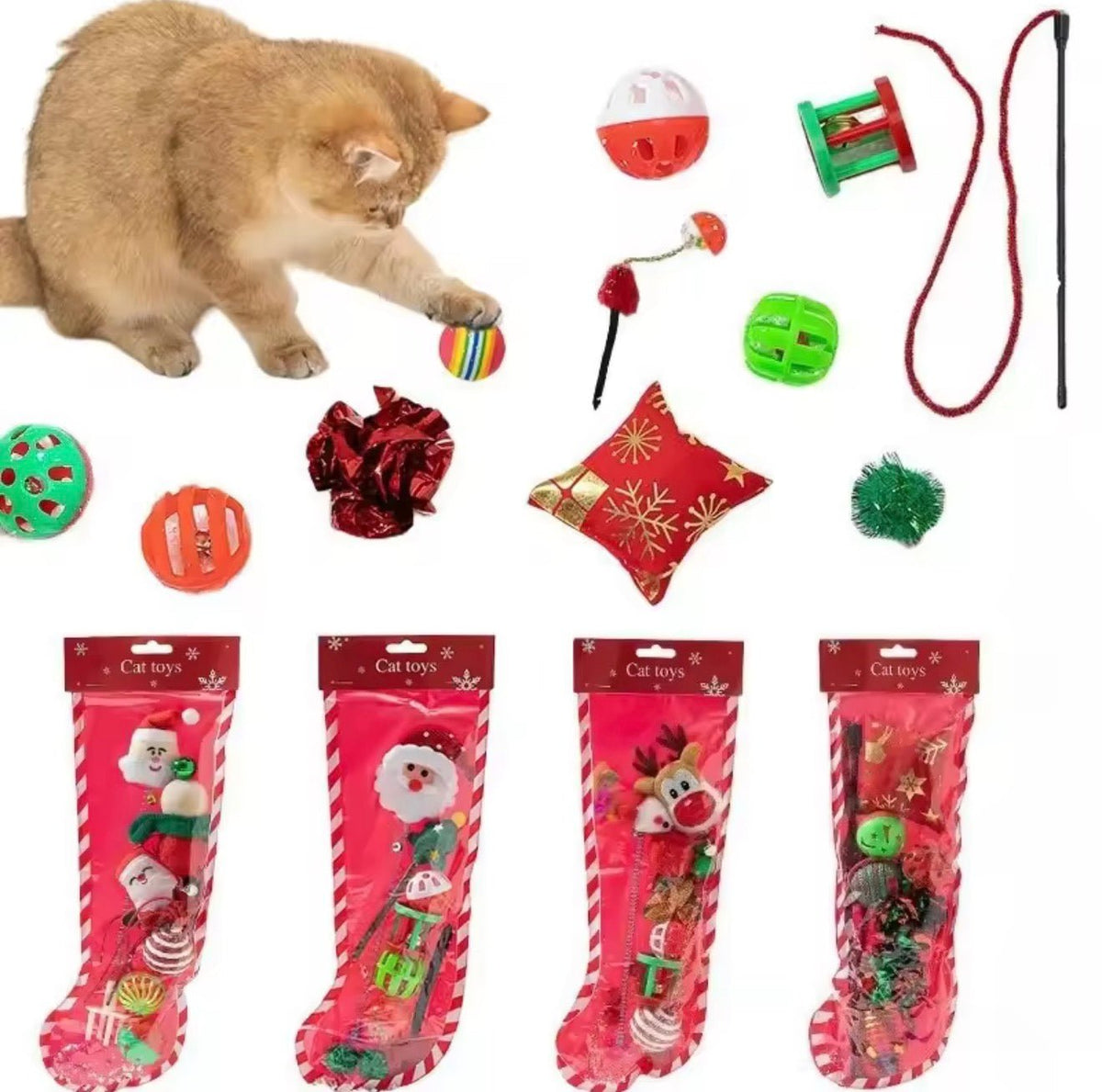 Christmas Cat Toy Stocking Set - Always Whiskered