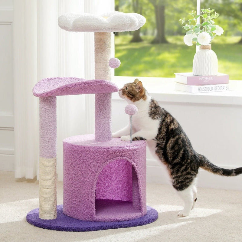 Purple Flower Power Cat Tree Tower - Always Whiskered – Always