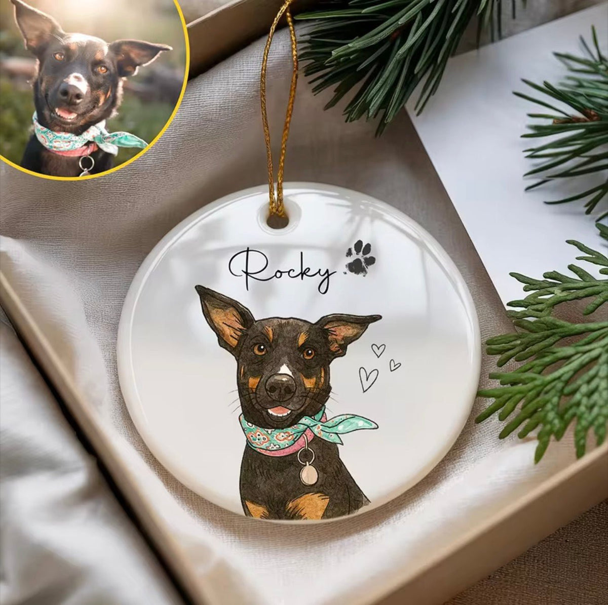 Forever Loved Custom Pet Watercolor Ornament - Always Whiskered