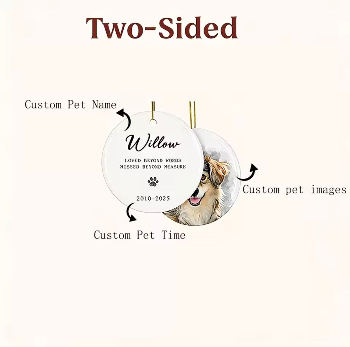 Forever Loved Custom Pet Watercolor Ornament - Always Whiskered