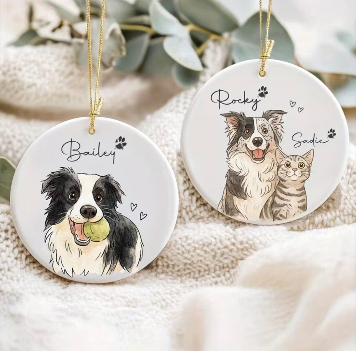 Forever Loved Custom Pet Watercolor Ornament - Always Whiskered