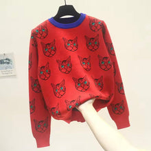 Fuchsia Cat Face Knit Sweater - Always Whiskered