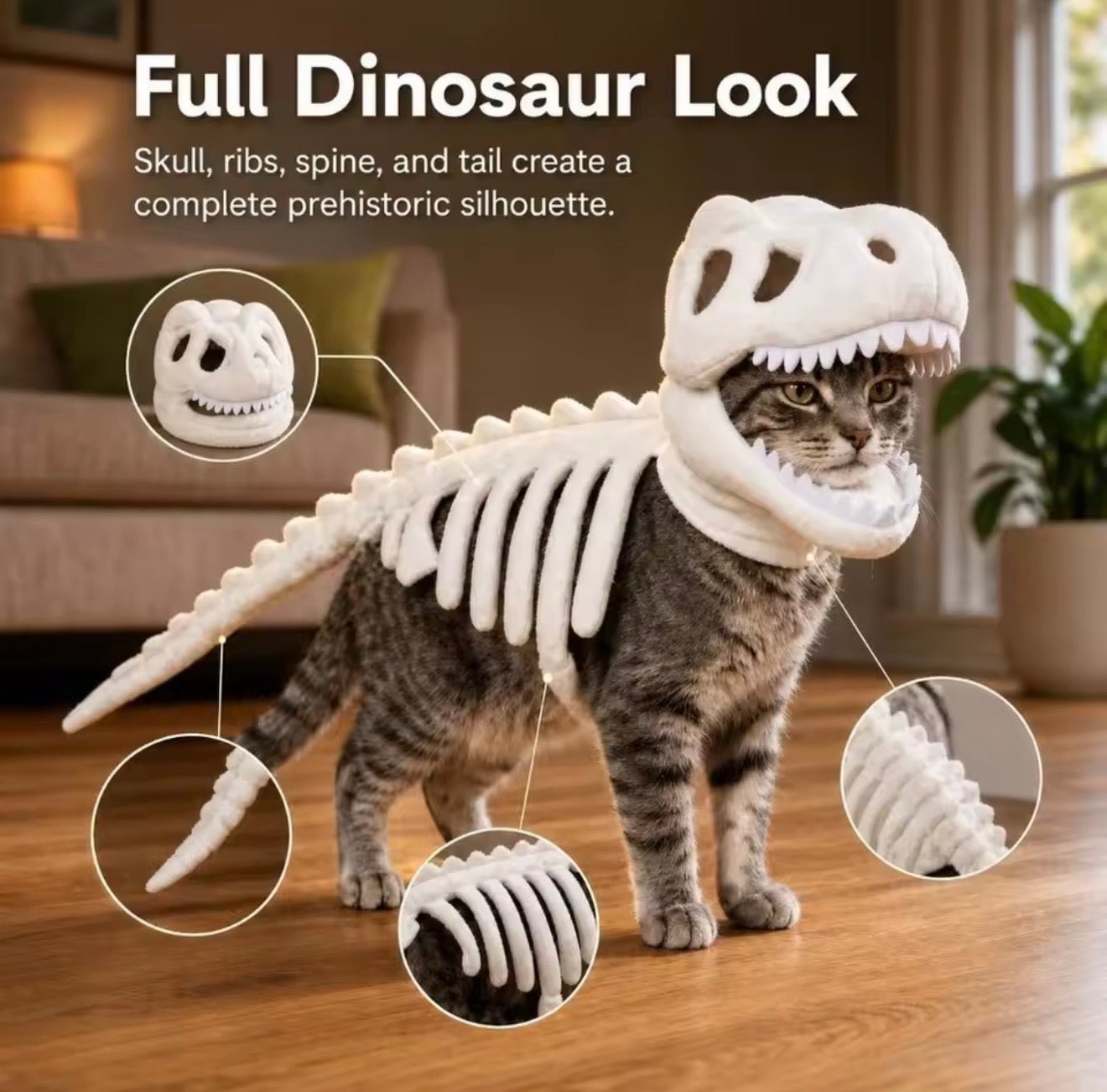 Jurassic Glow Dinosaur Skeleton Pet Costume - Always Whiskered