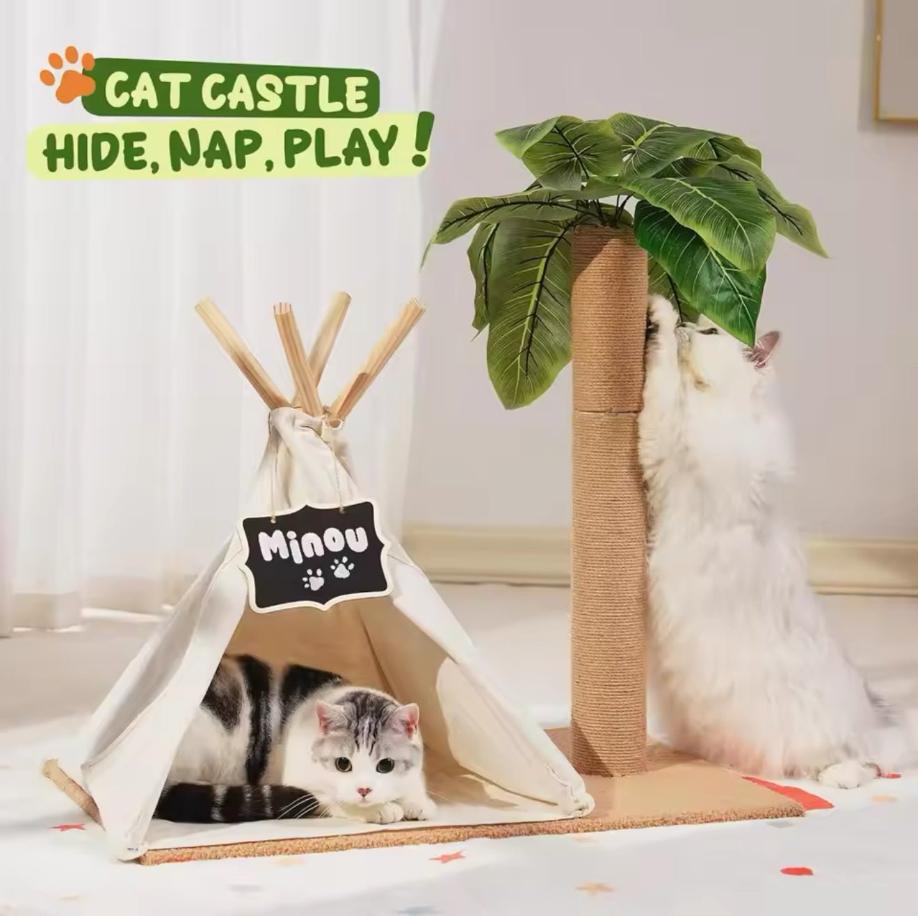 cat tent with tunnel palm print Palm Paradise Cat Tent – Always Whiskered