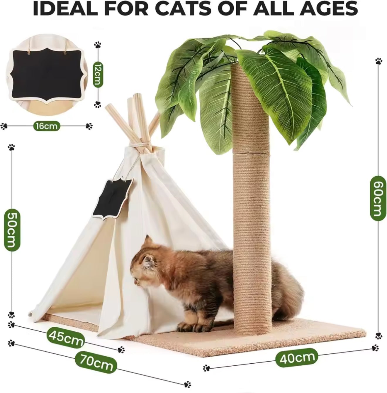 cat tent with tunnel palm print Palm Paradise Cat Tent