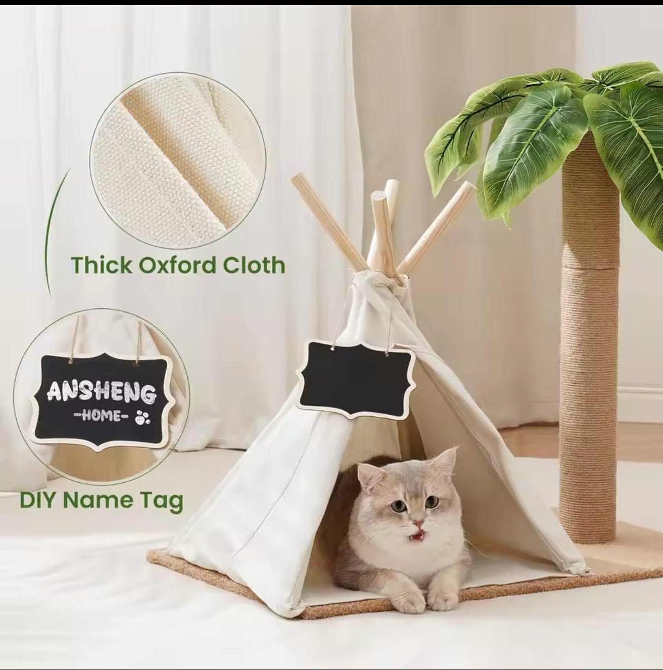 cat tent with tunnel palm print Palm Paradise Cat Tent