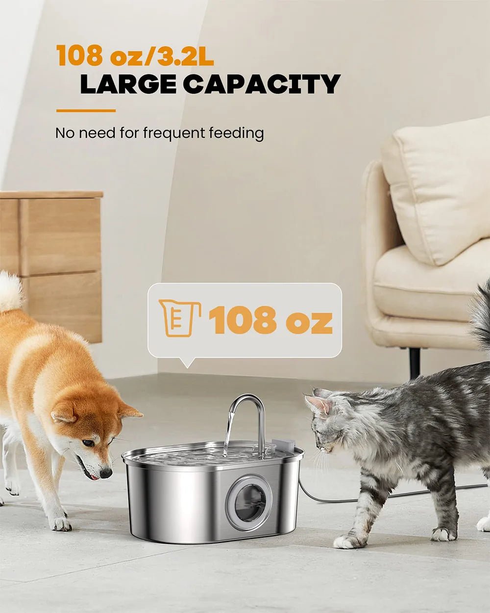 Stainless Steel Pet Faucet Fountain - Always Whiskered