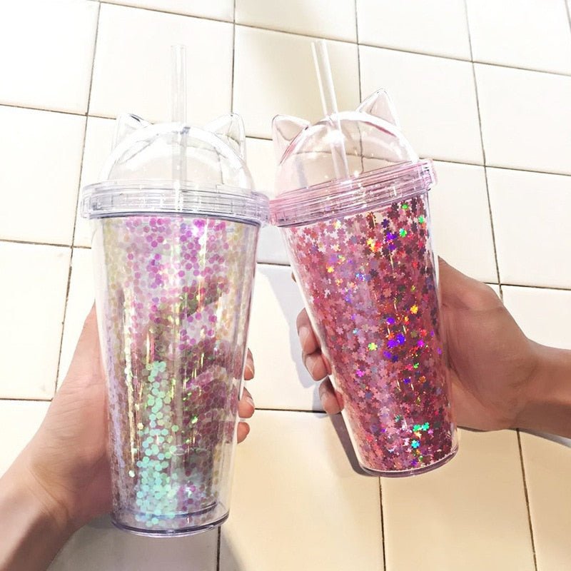 Cat Ear Glitter Tumbler - Always Whiskered