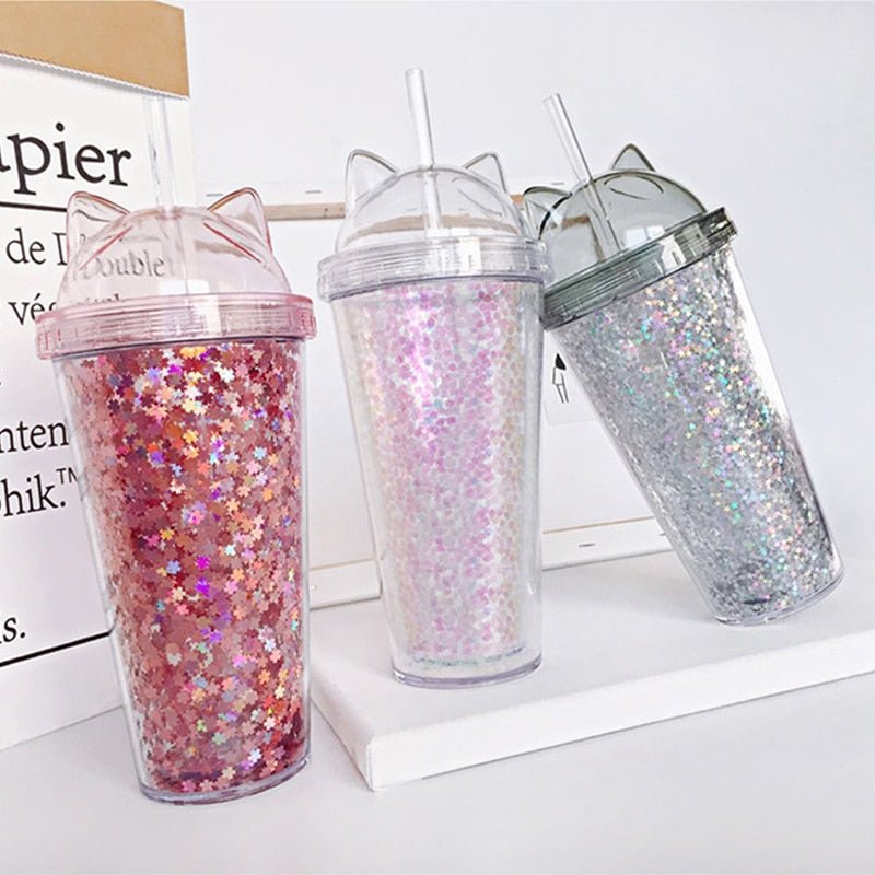 Cat Ear Glitter Tumbler - Always Whiskered