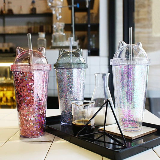 Cat Ear Glitter Tumbler - Always Whiskered