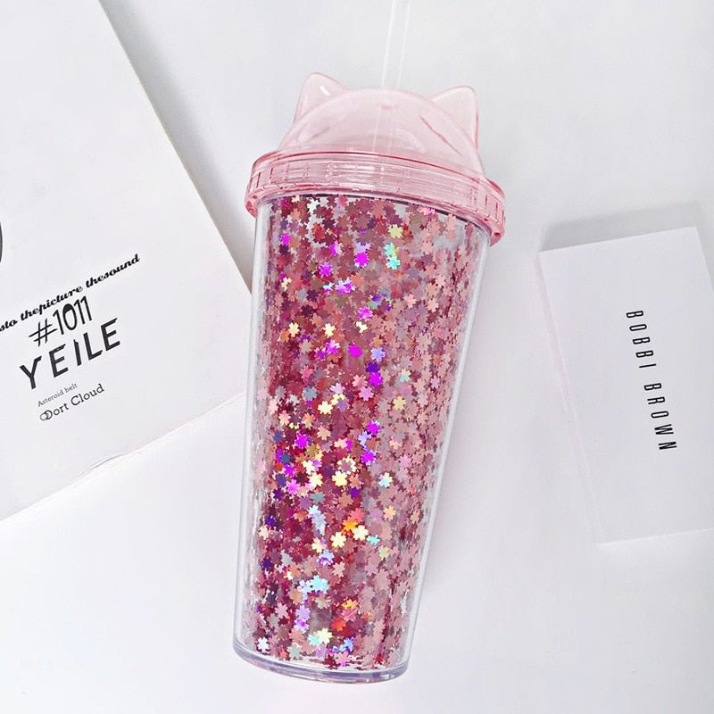 Cat Ear Glitter Tumbler - Always Whiskered