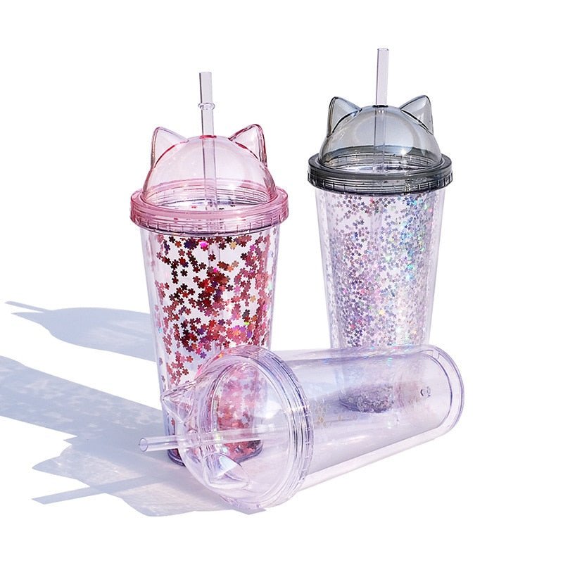 Cat Ear Glitter Tumbler - Always Whiskered
