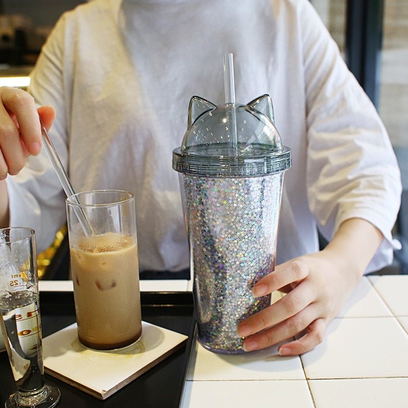 Cat Ear Glitter Tumbler - Always Whiskered