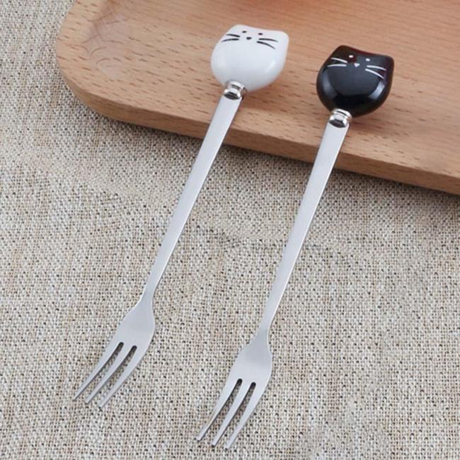 Kitty Stainless Steel Dessert Fork - Always Whiskered