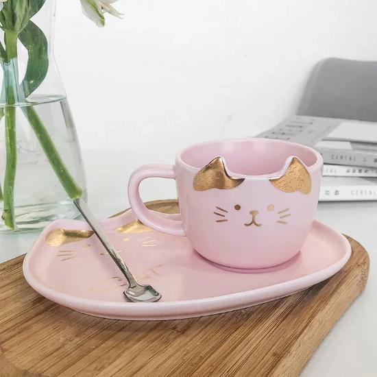 cat cup & plate set - Always Whiskered 