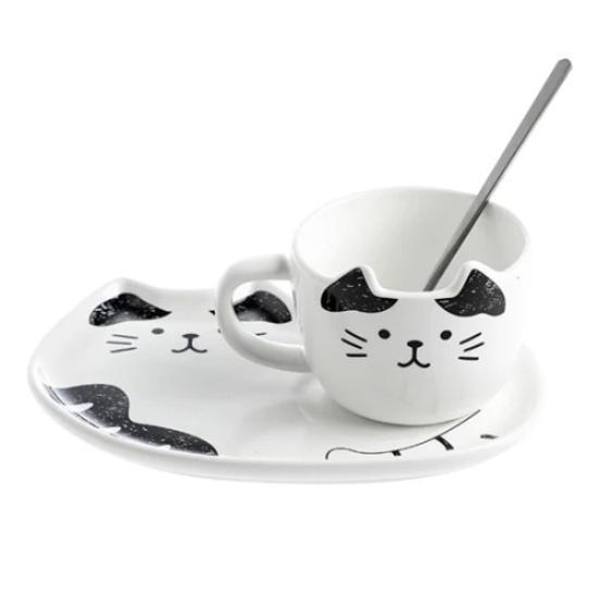cat cup & plate set - Always Whiskered 