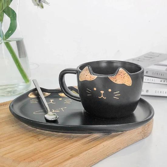 cat cup & plate set - Always Whiskered 