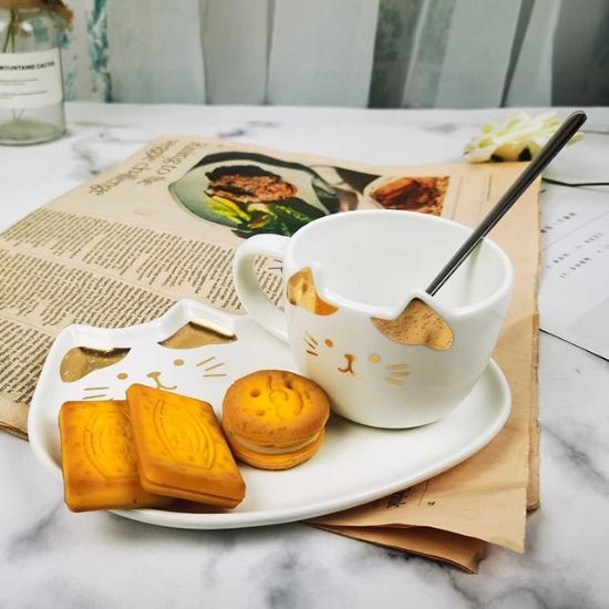 cat cup & plate set - Always Whiskered 