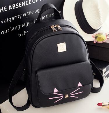 cat backpack leather Cute Whiskered Cat Mini Backpack